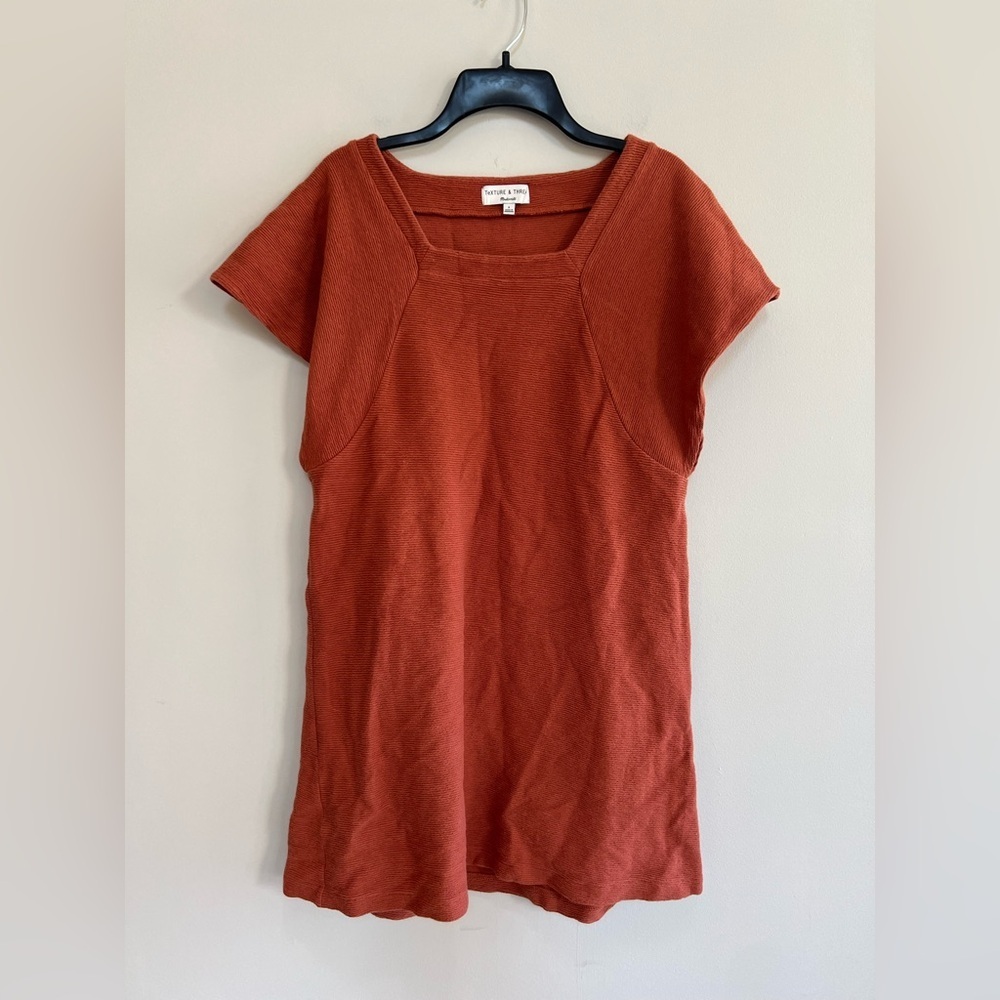 Madewell Texture & Thread Cotton Short Sleeve Square-Neck Mini Dress Red, Small